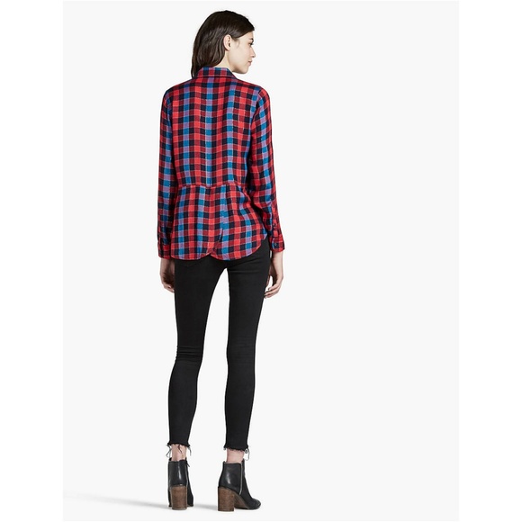 NWT Lucky Brand Plaid Buttoned Back Overlay Shirt - Picture 3 of 3